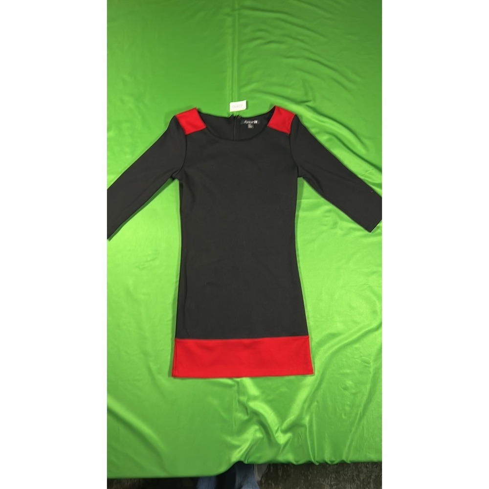 Forever 21 Colorblock Mod Shift Dress Black Red Large Three Quarter Sleeve